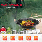 WANGYUANJI 14.2 inch Cast Iron Skillet & Grill Pan – Heavy-Duty Coating-free, Smokeless Flat Bottom, Dual Handles, All Stovetops, Indoor/Outdoor Use - Black
