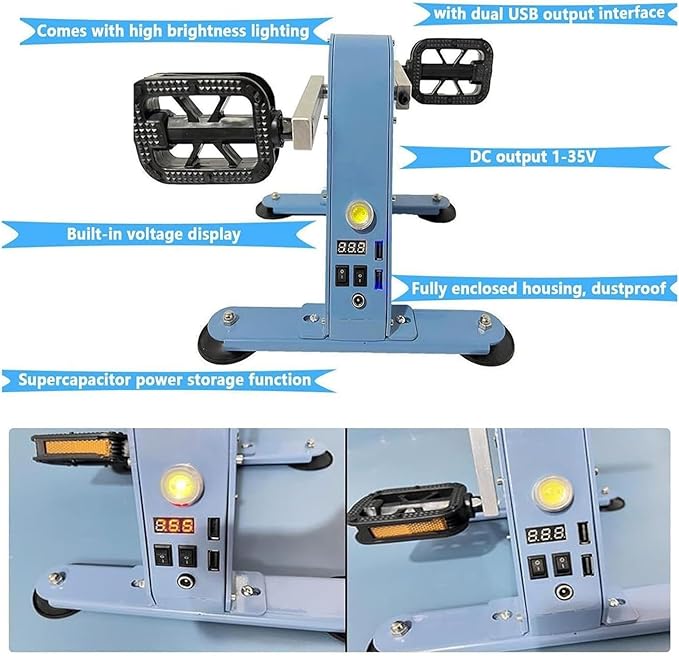 Foot Pedal Power Generator Emergency Power Supply 100W Portable Outdoor Generator with 2 USB Fast Charging LED Lighting for Camping Travel Fishing Outdoor Enthusiasts