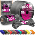 TECEUM 5/32" Paracord Rope 1000 – 1000ft / 200ft / 100ft / 50ft – Tactical Parachute Cord 4mm – 45+ Colors – Nylon String for Survival & Camping Gear – Stripe Cord for Survival – Utility Rope