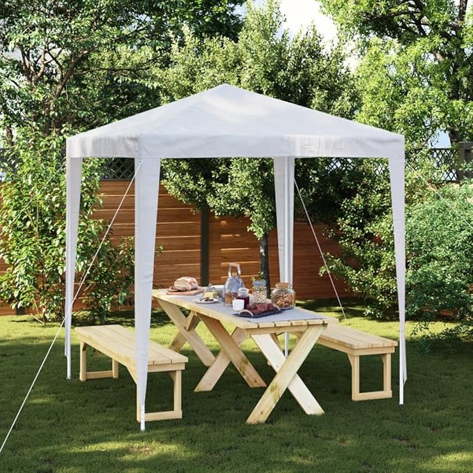 White Polyethylene Party Tent with Iron Frame, 2x2 Meter Outdoor Canopy for Events, Water-Resistant and UV-Resistant, Easy Assembly Shelter for Gatherings