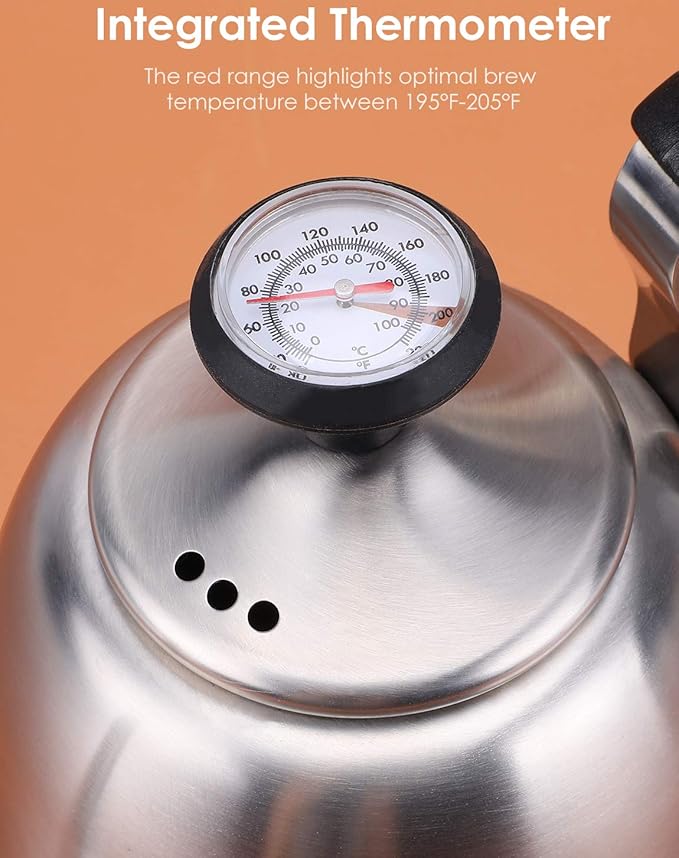 Tea Kettle with Thermometer for Stove Top Gooseneck Kettle, Pour Over Coffee Tea Pot, Goose Neck Tea Pot Stovetop, Hot Water Heater for Camping, Home & Kitchen, Stainless Steel - Small 28oz