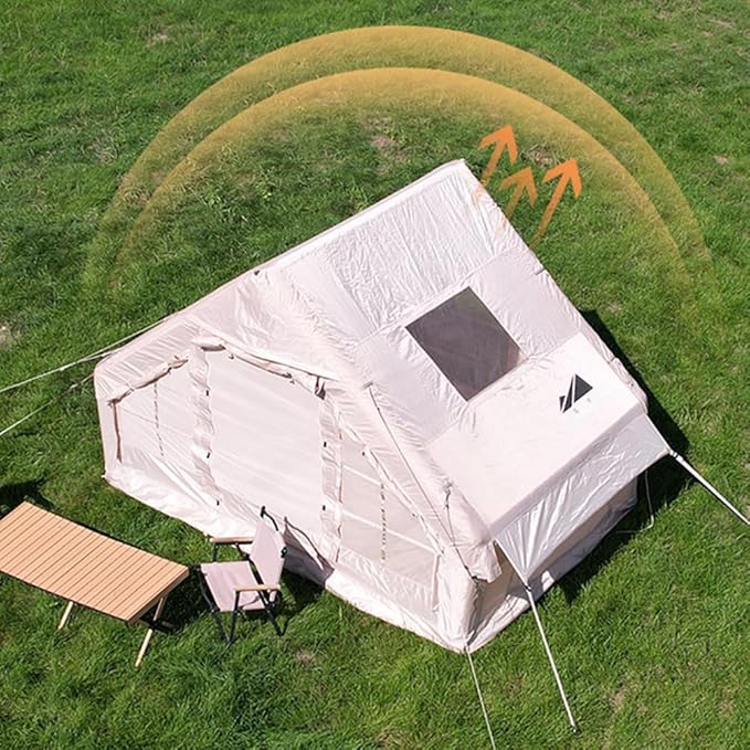 Large Luxury Inflatable Camping Tent Cotton Canvas Tent, Breathable and Waterproof Air Tent with Skylight and Stove Jack Hole for for 4-6-8-10 Person Family Camping