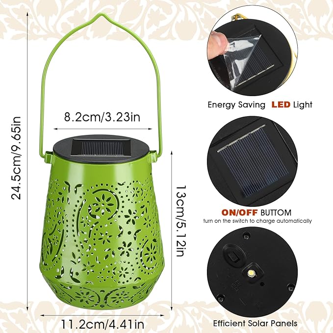 Woanger 6 Pcs Solar Lanterns Outdoor Waterproof for Women Garden Decor Metal LED Hanging Lantern with Handle Decorative Solar Lights for Table Patio Porch Yard Pathway