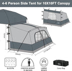 KAMPKEEPER Canopy Side Tent,4-6 Person Camping Cube Tent for 10x10 Pop Up Canopies,Easy Up Gazebo with Window,Compatible with 10' Wide Canopy Tents