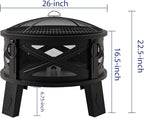Fire Beauty 26"Steel Fire Pit with Grill Grate&Spark Screen,360° Airflow Boost Technology,Less Smoke,Larger Flames,Heavy-Duty Portable Camping Fire Pit for Backyard,Beach,RV (22lbs,4 Handles,Dual-Use)