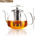 PARACITY Glass Teapot Stovetop 40 OZ/1200ml, Tea pot with Removable 18/8 Stainless Steel Infuser, Borosilicate Clear Tea Kettle, Teapot Blooming and Loose Leaf Tea Maker Tea Brewer for Camping