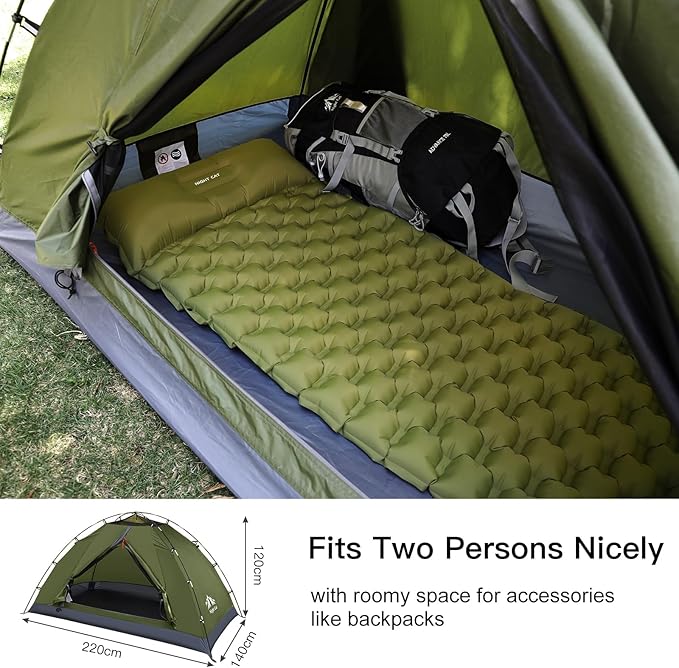 Night Cat Upgraded Backpacking Tent with Inflatable Double Sleeping Pad Double Sleeping Bag for 2 Persons Camping Combo Set