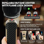 Butane Torch Lighter Kitchen Torch with Safety Lock, Butane Refillable Gas Lighter Cooking Torch - Adjustable Windproof Jet Flame for Camping Baking BBQ Soldering Grill Candle (Gas Not Included)