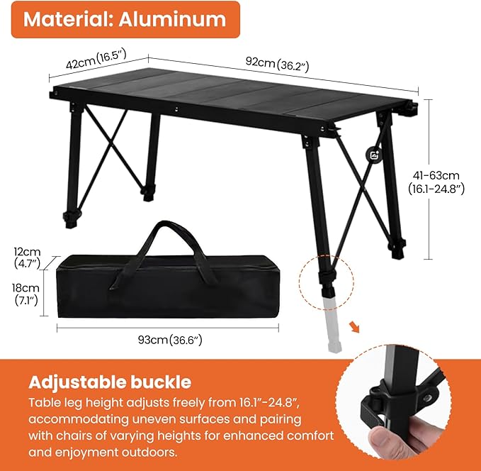 IGT Camping Table with Extended Frames, Portable and Foldable Outdoor IGT Camp Tables, Ultralight Height Adjustable Camp Table with Carry Bag for Car Camping Picnic RV Trip Patio Backyard