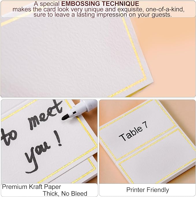 120Pcs Premium Place Cards, Small Table Cards with Gold Foil Border, 2" x 3.5" Tent Card, Escort Cards, Name Card, Wedding Place Cards for Wedding, Table, Dinner Parties, Seating Card