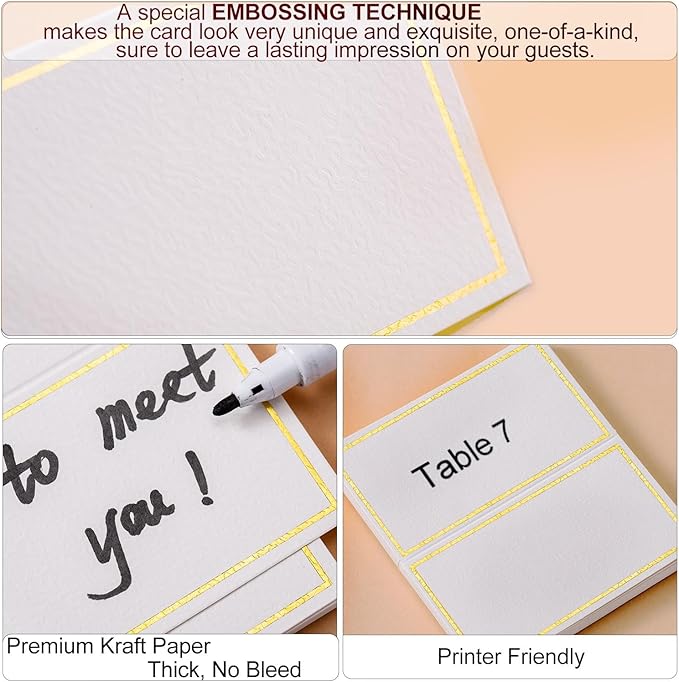60Pcs Premium Place Cards, Small Table Cards with Gold Foil Border, 2" x 3.5" Tent Card, Escort Card, Name Card, Wedding Place Cards for Wedding, Table, Dinner Parties, Seating Cards