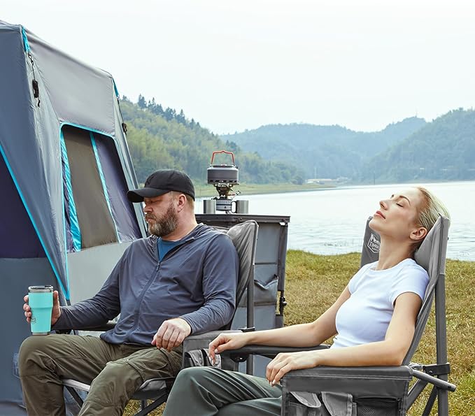 Timber Ridge 500lbs Oversized Folding Camping Chair, Heavy Duty Lawn Chair for Adults, Portable Collapsible High Back Chair with Cup Holder, Side Pocket Cooler Bag, for Outdoor, Sports, Blue