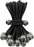 25 Pcs 6 Inch Black Latex Bungee Cords with Balls, Heavy Duty Outdoor, Tarp Tie Down, Camping, Tents