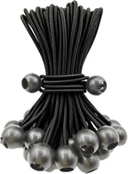 25 Pcs 6 Inch Black Latex Bungee Cords with Balls, Heavy Duty Outdoor, Tarp Tie Down, Camping, Tents