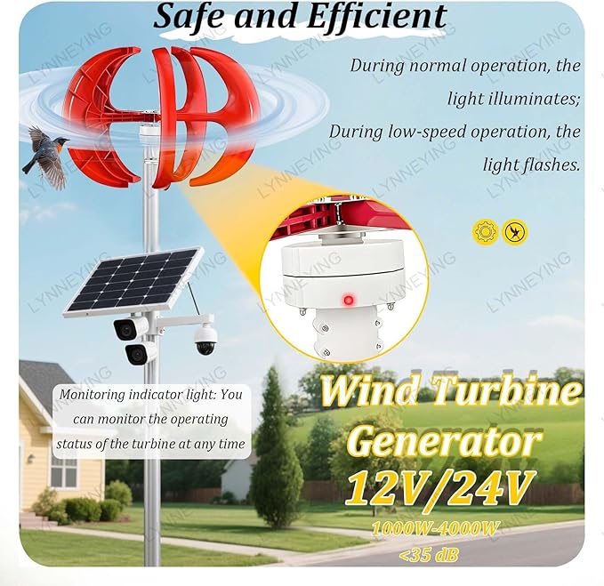 5-Blade Wind Tur-Bine Generator, 12V/24V Vertical Axis Wind Tur-Bine Kit, Solar & Wind Power Inverters, Compact & Silent for RV, Boat, Camping, Emergency Power Backup(AC:600W,3000W24V)