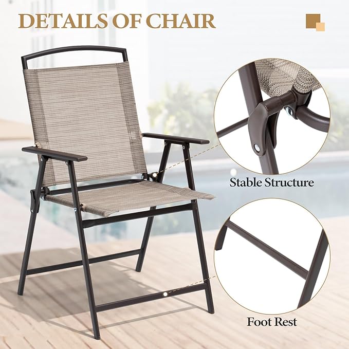 Crestlive Products Patio Folding Chairs Set of 8, Outdoor Folding Chairs with Durable Rust-Resistant Frame and Breathable Textilene Material for Outside, Beige