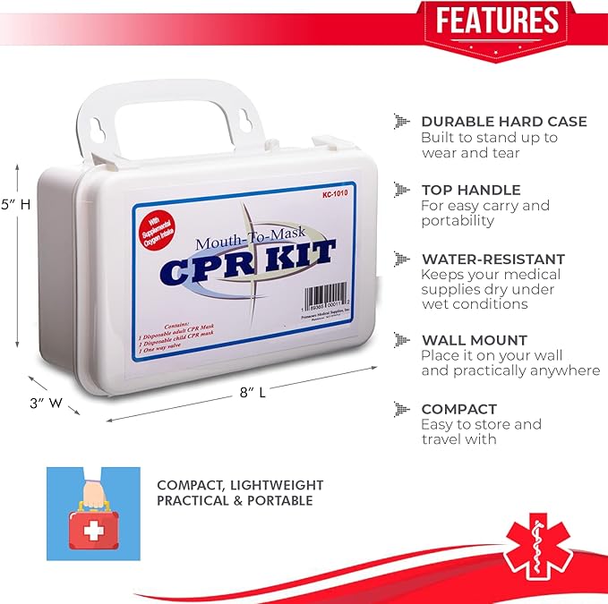 NOVAMEDIC First Aid CPR Mask Kit for Adult, Child and Infant, 8.3”x5”x”3.1”, Detachable Single Valve Pocket Resuscitator with Hard Case, Wall Mount and Vinyl Gloves