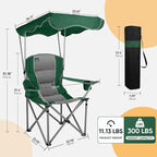 Northroad Folding Camping Chairs with Canopy Shade, Beach Chair w/Cup Holders, Armrests & Carry Bag for Outdoors Travel Sports Fishing, Green
