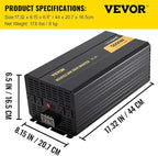 VEVOR Power Inverter, 5000W Modified Sine Wave Inverter, DC 12V to AC 120V Car Converter, with LCD Remote Controller, LED Indicator, AC Outlets Inverter for Truck RV Car Boat Travel Camping Emergency