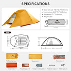 Naturehike Cloud Up 3 Person Backpacking Tent with Footprint - 3 Season Free Standing Lightweight 3 Person Camping Tent | with Footprint, Free Standing, Dome, Camping, Hiking, Waterproof