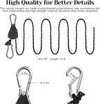 CONBOLA Suction Cups Hooks with 1/8" Adjustable Grow Light Hangers 13 ft with Reinforced Metal,Heavy Duty Ratcheting Pulley System for Camping Gardening and Various Tie-Down Uses.(4-Pack Set)