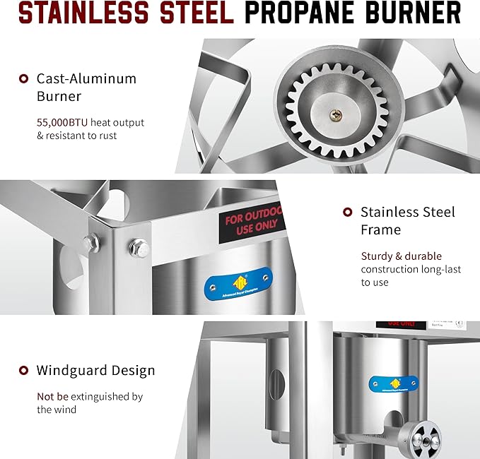 ARC Propane Burner 55,000BTU Stainless Steel Gas Camping Stove for Outdoor Cooking Camping, Turkey Fry, Crawfish Boil, Homebrewing