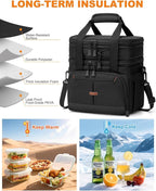 Lunch Box For Men Women Double Deck Insulated Lunch Bag For Men Woman Leakproof Expandable Cooler Bag with Adjustable Shoulder Strap for Work Picnic School(Black,Medium)