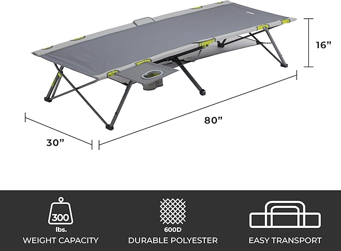 CORE Folding Camping Cot | Extra Wide Heavy Duty Camp Cot with Removable Side Table & Mesh Gear Loft | Folding & Portable Camp Bed with Carry Bag | Supports 300 lbs