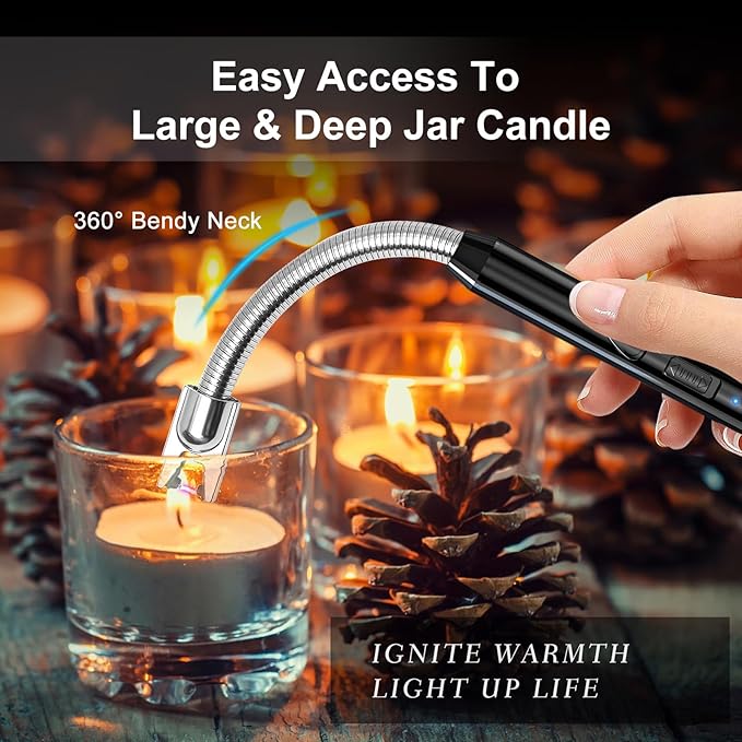 2 Pack Plasma Arc Electric Candle Lighters Rechargeable, Flexible Gooseneck Long Reach for Scented Candles, BBQ Grill &Camping - Windproof Design Lighters - Stocking Stuffers, Black & Blue