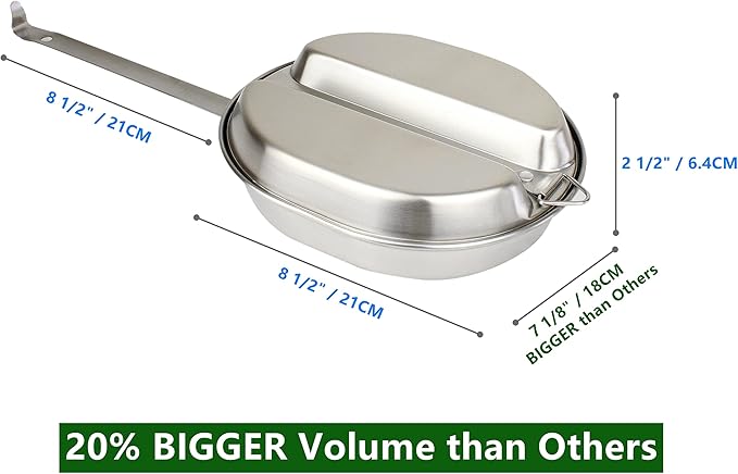 MASTIFF GEARS USGI Military-Grade Mess Kit - 20% Larger 304 Stainless Steel | FDA Compliant w/Utensils & Pouch for Camping, Backpacking, Emergency Prep