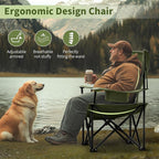 Heavy Duty Folding Chair 500LB Capacity, Oversized Camping Chairs with Cup Holder, Cooler Bag & Storage Pouch, Double-Layer Fabric, Outdoor Chairs for Sports, Lawn Chairs (1, Black Green, Oversized)