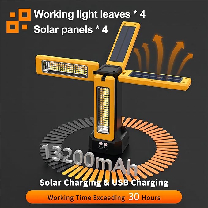 13200mAh Rechargeable Solar Work Light with Folding Stand and Carrying Bag, AODOO 8000 Lumen Stepless Dimmable , White/Warm/Nature White/RED(SOS) with Detachable Tripod (Orange)