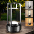Portable Table Lamp for Outdoor Indoor: Cordless Rechargeable Desk Lamp with 3 Color Stepless Dimmable - Metal Battery Operated Lantern Light for Bedroom/Bar/Coffee Shop/Camping (Black)