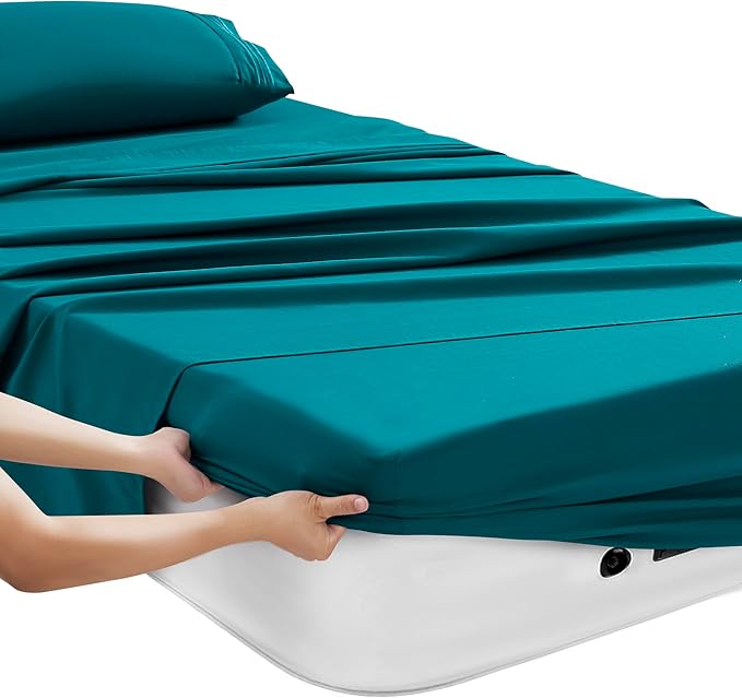 Camping Sheets Twin Size - Outdoor Air Mattress Sheet Set – Built-in Corner Straps for Air Mattress & Camping Use – Designed for Inflatable Beds & Tailgate Sleepovers, Teal