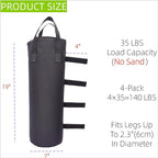 140 LBS Zipper Top Sand Bags for Canopy Legs (Without Sand) Sand Bags for Weight - Sandbags for Gazebo Legs, Pop Up Canopy Tent Weights - Canopy Weight Bags, Set of 4