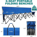 1MORE Portable Folding Bench, Foldable Sideline Bench for Team, 6 Seats Outdoor Camping Chair with Carry Bag & Backrest, Team Sport Sideline Bench for Football,Soccer, Fishing. Blue