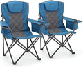 ARROWHEAD OUTDOOR 2-Pack Portable Deluxe Folding Camp Quad Chair w/Headrest, Glass & Cup Holders, Armest 6-can Cooler, Heavy Duty Carry Bag, 550 lbs Weight Capacity