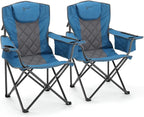 ARROWHEAD OUTDOOR 2-Pack Portable Deluxe Folding Camp Quad Chair w/Headrest, Glass & Cup Holders, Armest 6-can Cooler, Heavy Duty Carry Bag, 550 lbs Weight Capacity