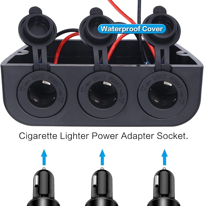 12-24 V 3 Hole Tent Type Power Distribution Sockets Cigarette Lighter Splitter Power Adaptor Combination Automotive Accessory Outlet for Car and Marine ﻿