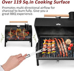 Portable Grill Charcoal for Outdoor, Leonyo Small BBQ Charcoal Grill for Tabletop, Thermometers & Chimney, 119 Sq.in Cooking Surface for Barbecue, RV Travel, Camping, Beach