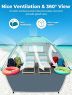 Glymnis Beach Tent Sun Shelter for 4 Person with UPF 50+ UV Protection, Lightweight & Easy Setup Beach Shade Canopy with Vent Windows & Zippered Door - Green
