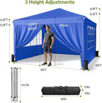 10x10 Pop Up Canopy with Sidewalls, Outdoor Instant Canopy Tent with Carry Bag for Commercial Events, Camping, Backyard Parties - Blue