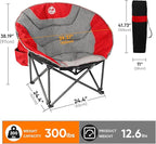 Northroad XXL Camping Moon Chair,Oversized Round Chair,Folding Padded Saucer w/Side Pocket,500lbs Capacity for Outdoor Hiking Fishing Picnic Lawn,Red&Grey