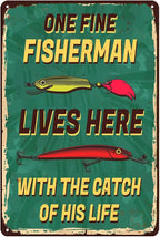 Funny Fishing Sign Fishing Gifts For Men Fishing Decor One Fine Fisherman With The Catch Of His Life Signs Man Cave Decor Retro Fishing Metal Sign Fishing Lovers Wall Decorations 8x12 Inch