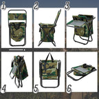 Jerify 2 Pcs Fishing Chair with Cooler Bag Multi-Function Foldable Compact Fishing Stool Hunting Chair Portable Backrest Stool with Folding Backpack for Finishing Camping Hunting Travel(Camo Color)