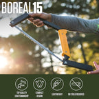 AGAWA - BOREAL15-15 Inch Folding Saw with All-Purpose Saw Blade - Camping Gear For Hiking, Fishing, Hunting, Bushcraft & Survival Kit (Black Frame/Yellow Handle)
