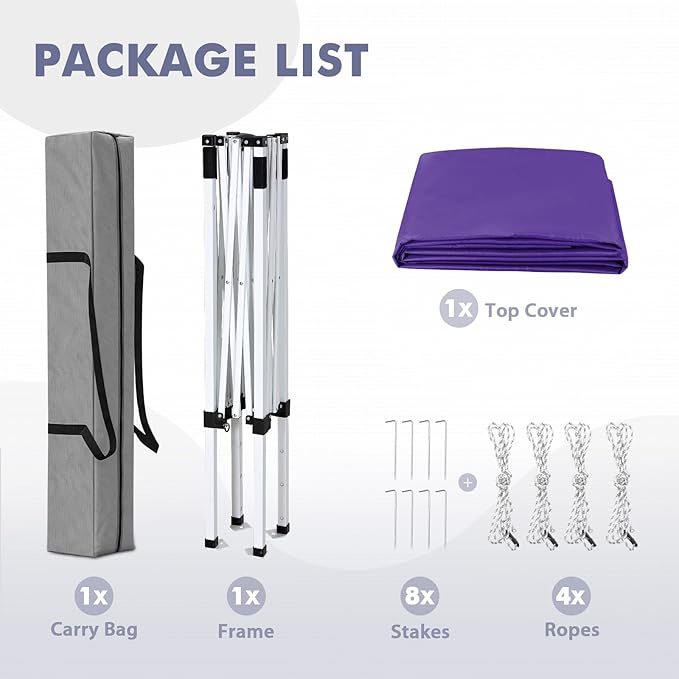 5x5 Pop Up Canopy Tent, Instant Portable Beach Canopy, Outdoor Tent with Carry Bag for Camping, Sports, Tailgating, Events, Purple
