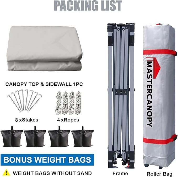 MASTERCANOPY Durable Pop-up Canopy Tent with 1 Sidewall (10'x10',Gray)
