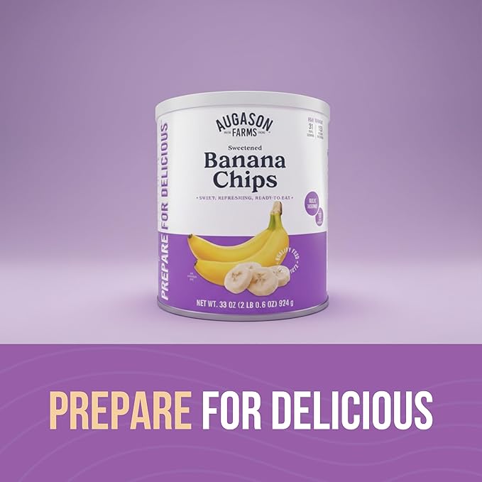 Augason Farms Sweetened Banana Chips Emergency Food Supply, 31 Servings, 10 Year Shelf Life, Great for Cooking, Baking, and Snacks - Dehydrated Meals, Survival Food Camping Essentials Can
