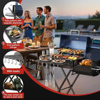 Portable Charcoal Grill with Smoking Function, Foldable Suitcase Design with Wheels, Multi-Tier Storage Rack & Waterproof Cover for Outdoor BBQ Parties (Blue)